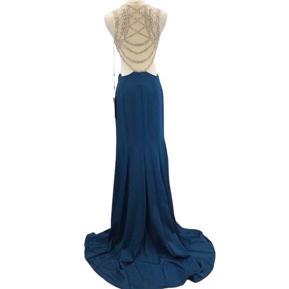 ASPEED SZ S teal silver backless hand beaded cutout mermaid maxi gown NWT B164 - Picture 4 of 12